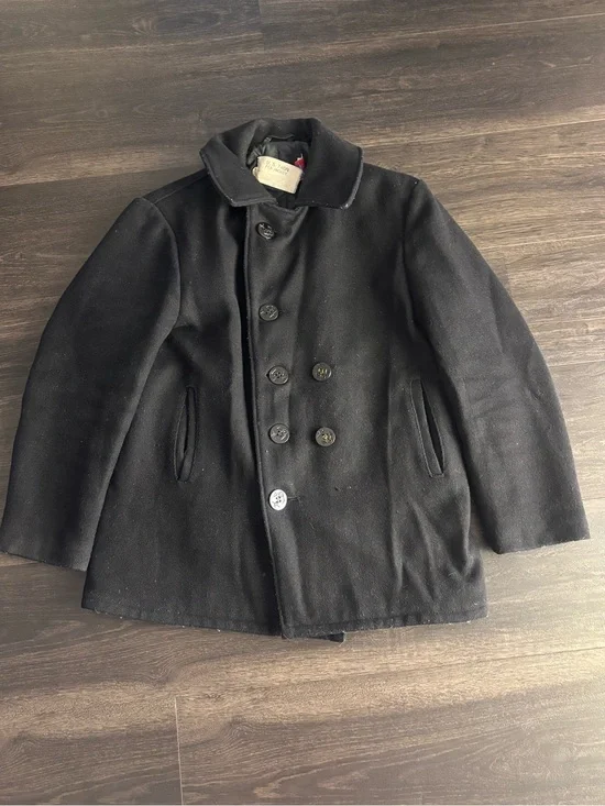 Vintage U. S. Navy 740N Black 100% Wool Pea Coat Jacket By Schott NYC Size 42