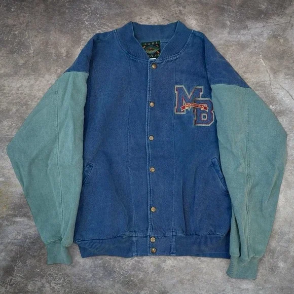 Vintage Monterey Bay California Two-Tone Colorblock Snap Varsity Jacket Men's XL