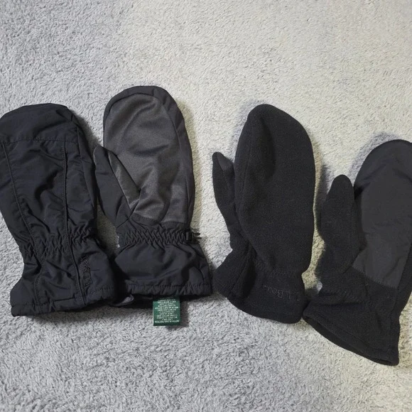 L.L. Bean Womens Large 3-in-1 Mittens Black Insulated Nylon Fleece Liners OJWC3