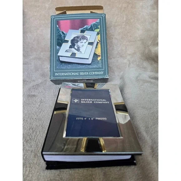International Silver Co Onyx Jeweltone Photo Album 4x6 100 Photos Art Deco
