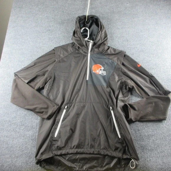 Cleveland Browns Jacket Mens Medium Brown NFL Football Nike Hooded Quarter Zip