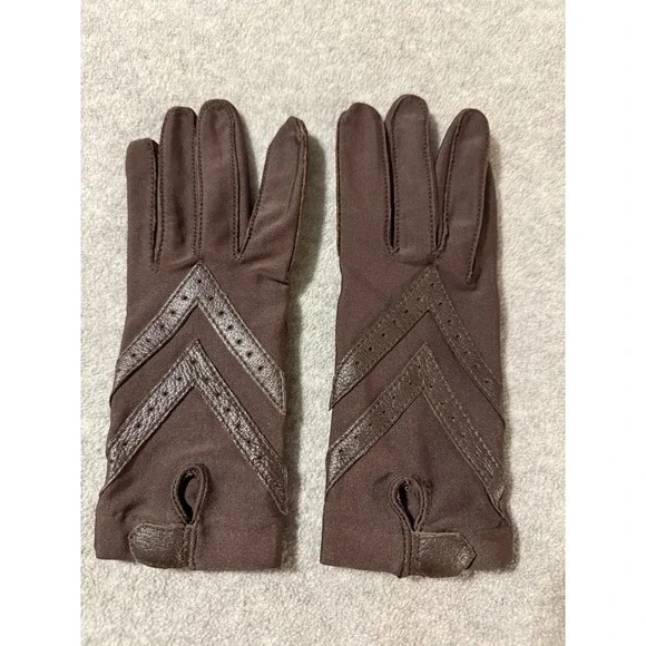 Vintage Isotoner by Aris Brown Gloves Elegant Driving Nylon Leather O/S Small