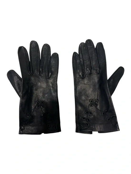 Classic Black Leather Gloves with Subtle Embroidery