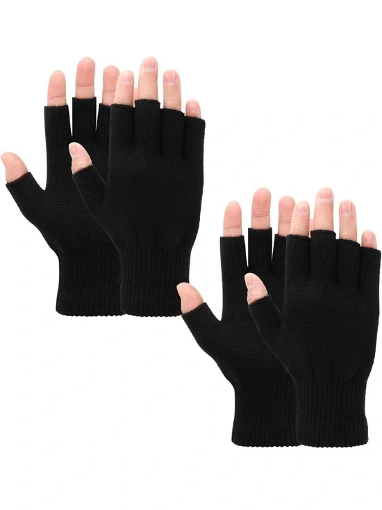 Black Fingerless Knit Gloves - Pack of 2