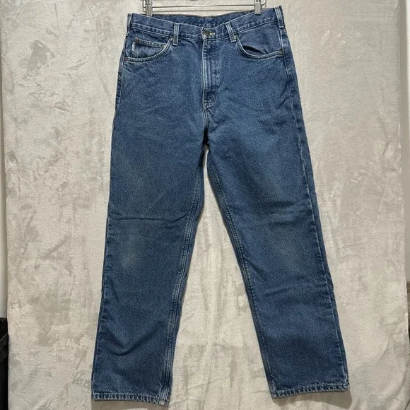 Vintage‎ Carhartt Jeans 34 Flannel Lined Blue Denim Relaxed Straight B172 DST