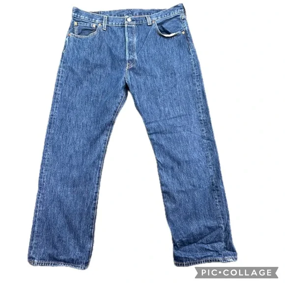 Levi Strauss 501 Mens Jeans Dark‎ Wash Button Fly Straight Leg W40 L30