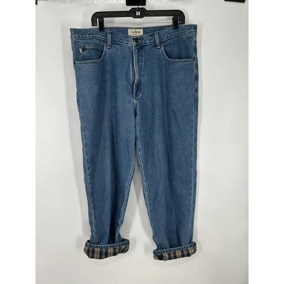 LL Bean Double L‎ Jeans Mens 38x30 Medium Wash Denim Flannel Lined Relaxed Fit