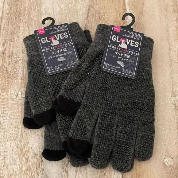 NWT 2 Daiso Digits Touchscreen Touch Screen Grey / Black Adult Warm Knit Gloves