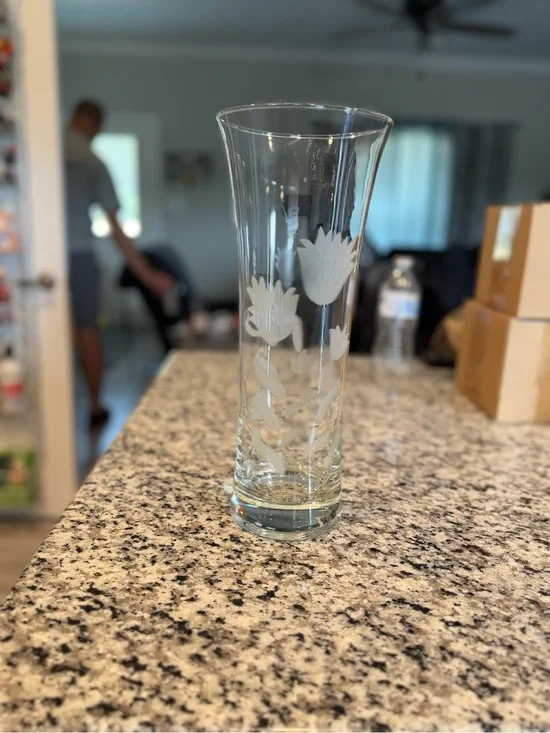 Etched Glass Floral Vase - Clear Tulip Design