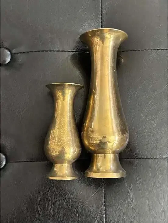 Vintage Handmade Solid Brass Vases from India - Set of 2