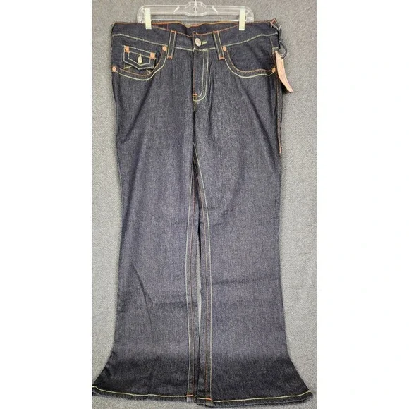True Religion Joey Jeans Mens 38x35 Made in USA Dragon Embroidered Flare Raw Y2K