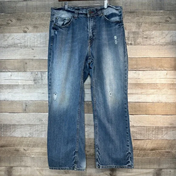 Express Jeans‎ Mens 36x30 Blue Distressed Straight Leg Denim Medium Wash Pants
