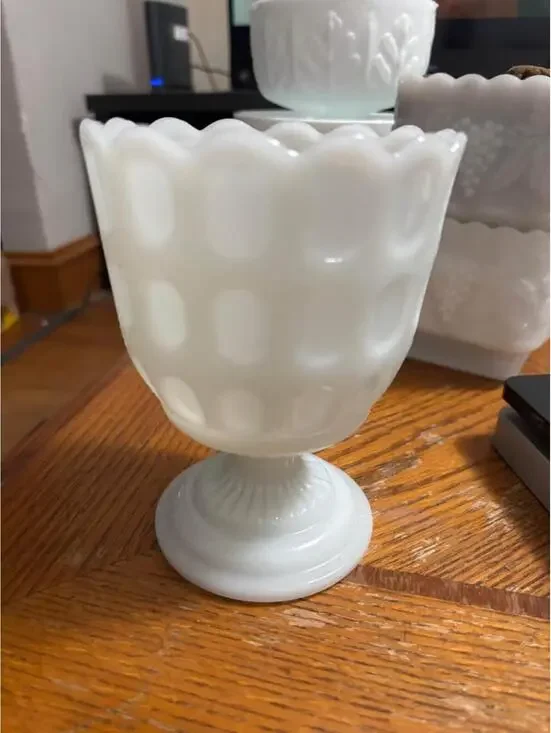 Vintage Fenton Milk Glass Hobnail Goblet Compote