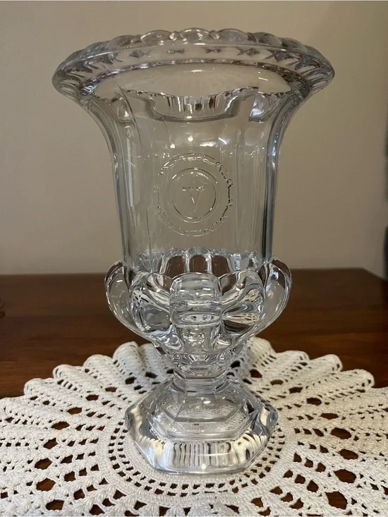 Vintage Val Saint Lambert Belgian Crystal Vase 9” Pedestal Clear Art Glass