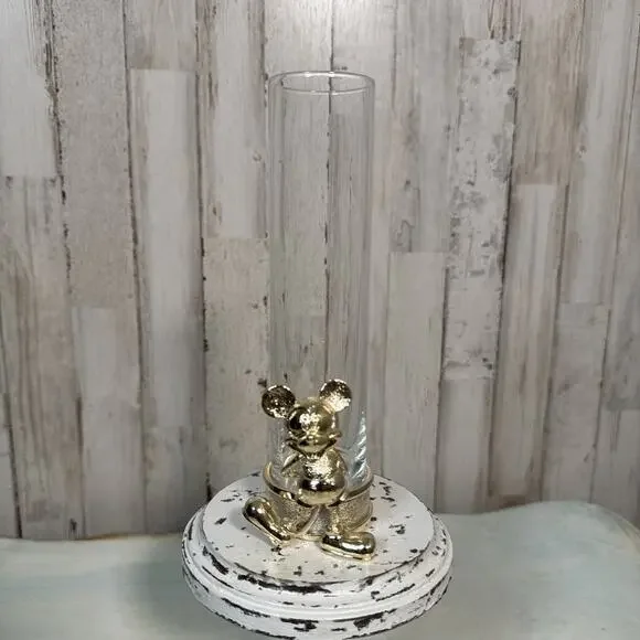 Disney Florist Silver And Glass Mickey Mouse Bud Vase