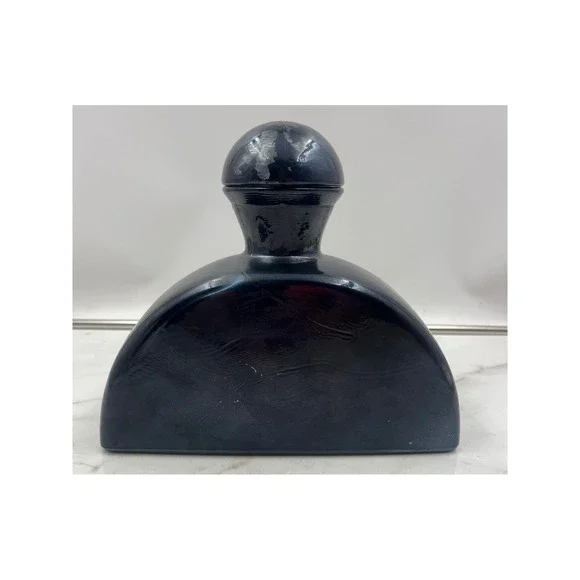 Vintage Decorative Glass Decanter Bottle Navy Blue Iridescent Made in Spain 7in