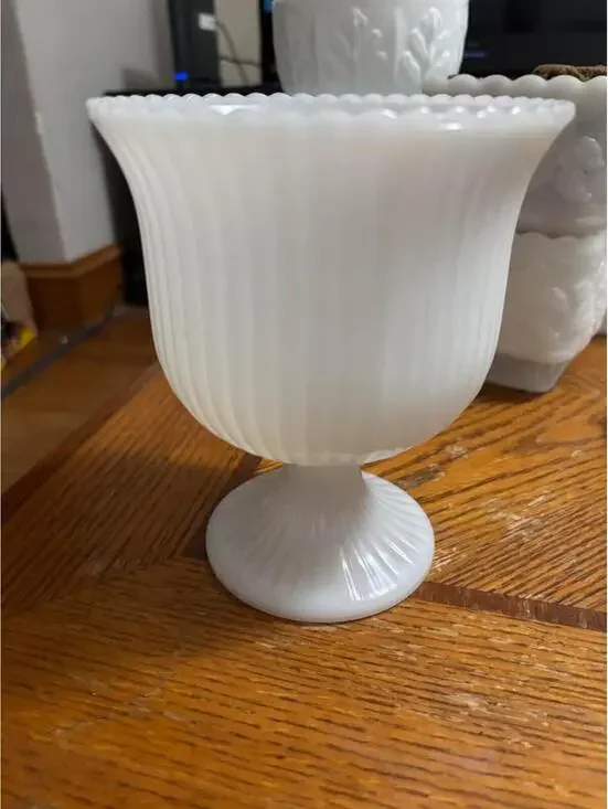 Vintage White Milk Glass Ribbed Vase E. O Brody