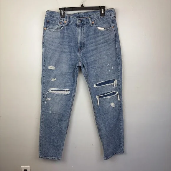 Levis 541 Jeans Mens 36x32 Light Wash Blue Athletic Taper Stretch‎ Distressed