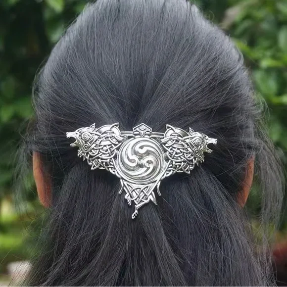 Intricate Stainless Steel Celtic Wolf Hair Barrette