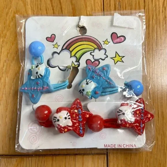 Hello kitty hair elastics red and blue