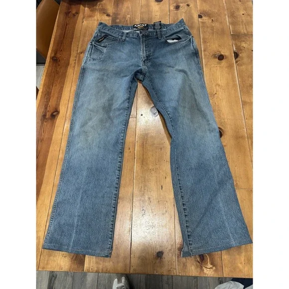 ARIAT Rebar M4 Low Rise Bootcut Jeans Men's 36x36 Blue Denim Stretch Workwear