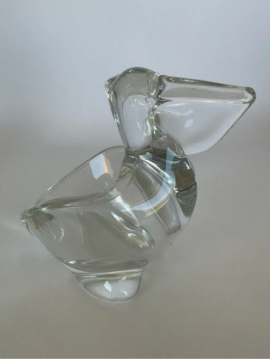 Vintage Hand Blown Clear Glass Pelican Figurine Coastal Bird Art Paperweight