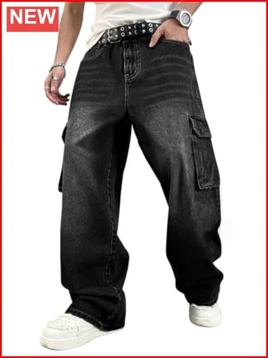 Baggy Cargo Jeans Y2K Wide Leg Denim Pants Streetwear Loose Fit Hip Hop