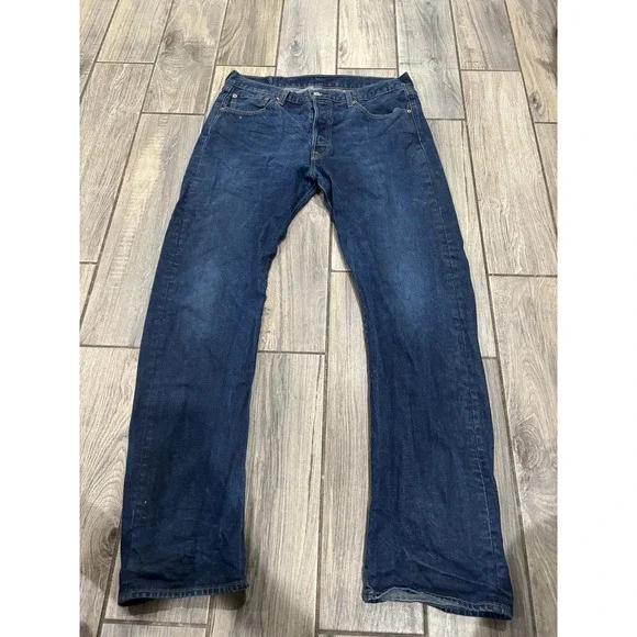 Levi's 501 Men's Jeans W36 L34 Dark Wash Blue Straight Leg Button Fly Denim