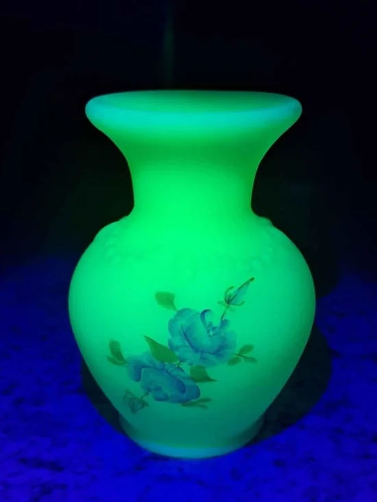 Fenton Uranium Glass Floral Vase Signed By Artist