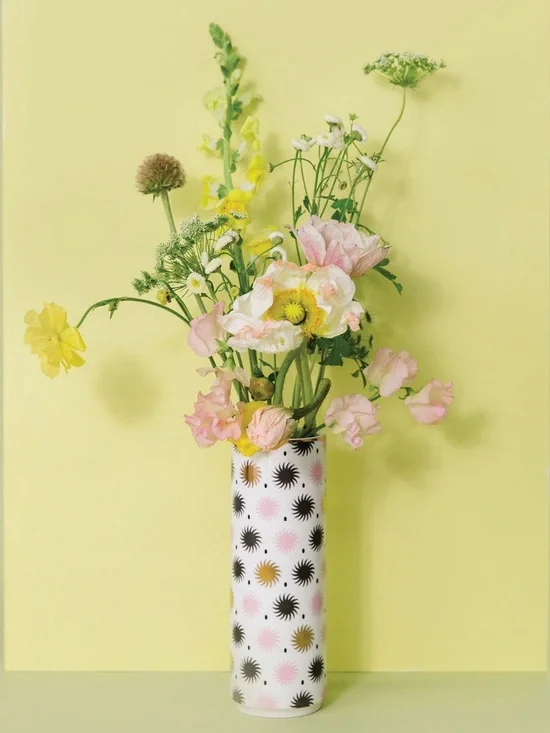 La Fonda Del Sol Ceramic Vase Pink & Gold Patterned Vase NEW