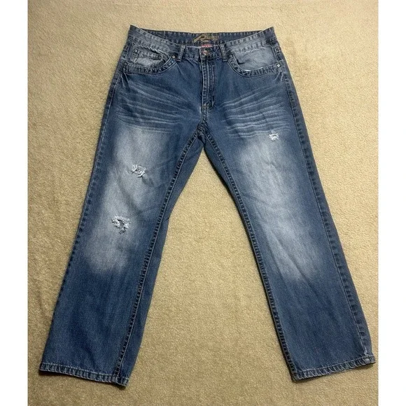 Request Jeans -  Distressed White Wash Blue‎ Denim - Men's size 36x30 RN97628
