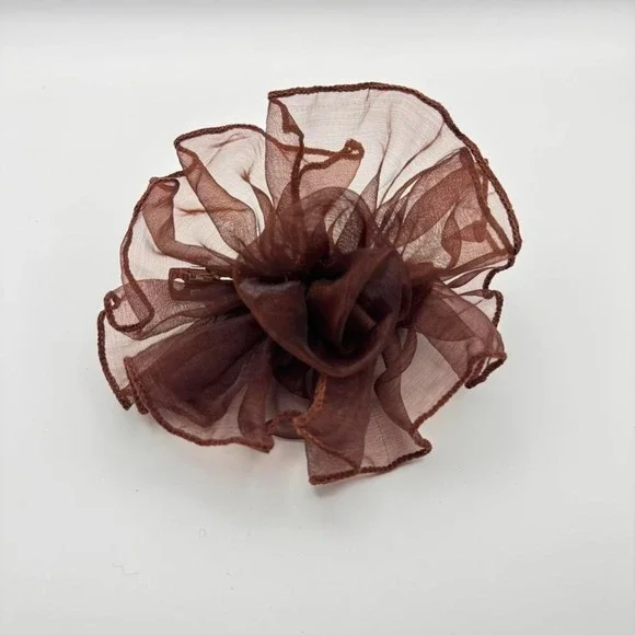 Brown Ruffled Floral Sheer Chiffon Hair Clip Barrette Y2K Cottagecore Accessory