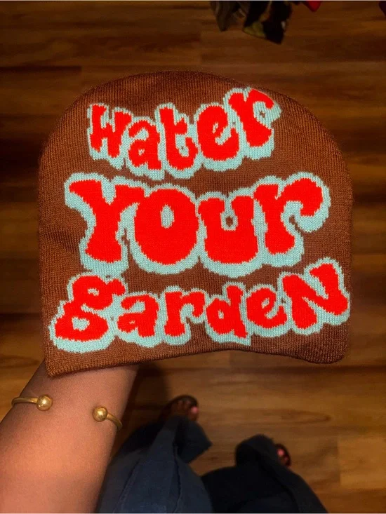 Guwop’s Garden Brown Beanie 'Water Your Garden' Graphic