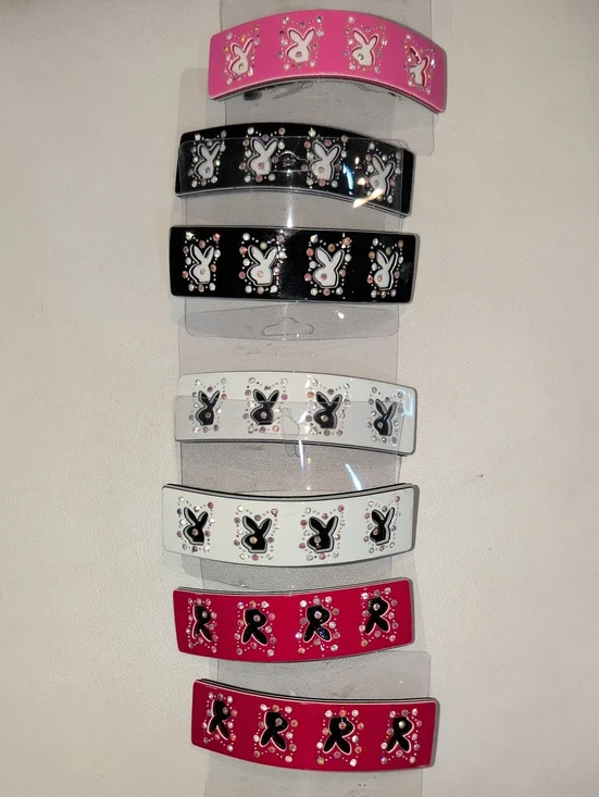 Playful Bunny Accent Hair Clips - Pink, Black, White Or Red - Set Of 2