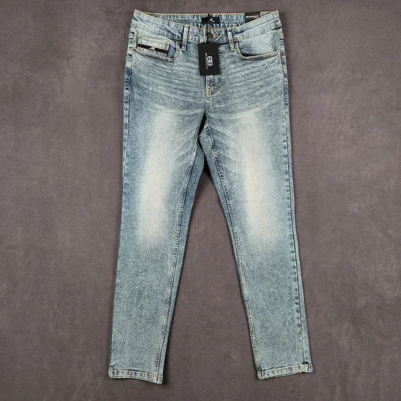 Benjamin Black Slim Fit Jeans Mens 32x32 Blue Faded Acid Wash Stretch Denim NEW‎