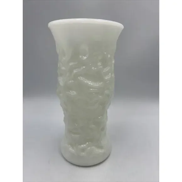 Old Vintage E.O Brody Opaque Milk White Glass Vase w Textured Finish Pattern MCM