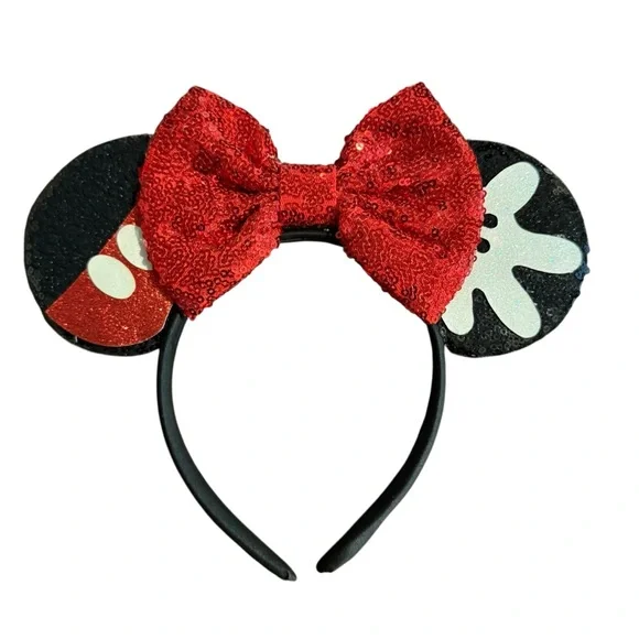 Disneyland Official Mickey Mouse Sequined Bow‎ Ears Classic EUC