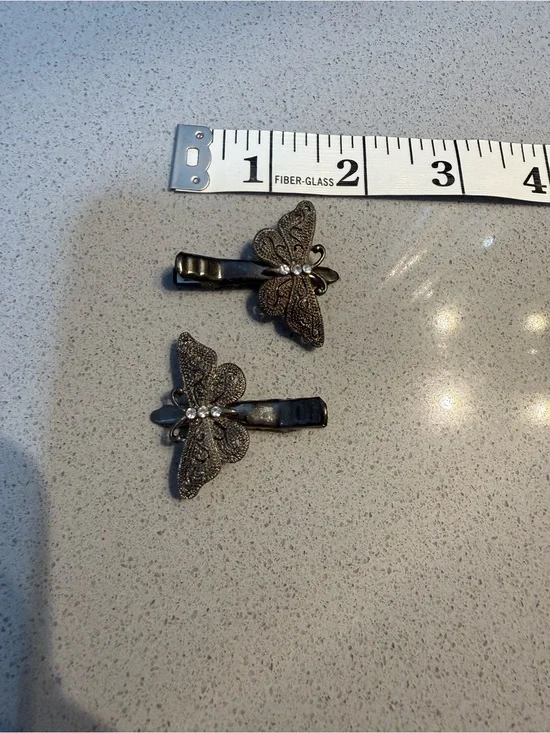 Vintage/Old Butterfly Hair Clips with Rhinestones - Antique Gold Tone
