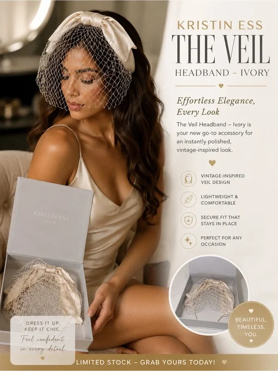 Kristin Ess The Veil Ivory Headband - Vintage-Inspired Hair Accessory