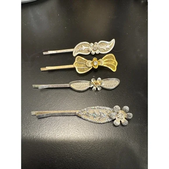 Vintage‎  Hair Accessories Lot Bobby Pins Flowers Bow Leaves  Rhinestone