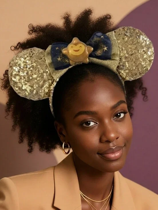 Disney Parks Wish Minnie Mouse Ears Headband Gold Sequined Star NWT Adult Youth