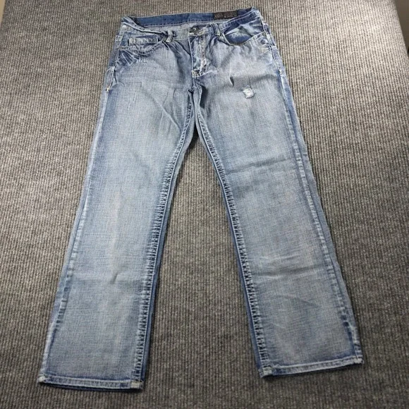 Axel Treadwell Relaxed Straight Jeans Mens 34x32 Light Wash Distressed  Denim