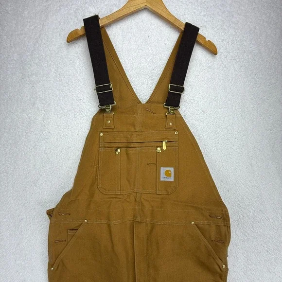 Carhartt Duck Bib Overalls Mens 38x32 R37 BRN Brown Double Knee‎ Zip Thigh NWT