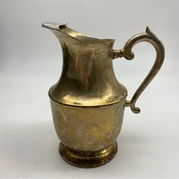 Vintage Silverplate Pitcher Traditional Decor India Ice Lip Handle Patina 8