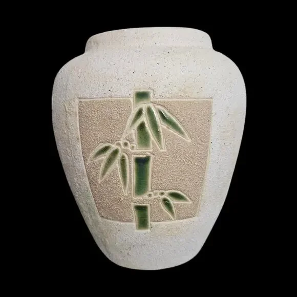 Vintage Asian Style Bamboo Relief Art Pottery Vase Planter Ceramic 7