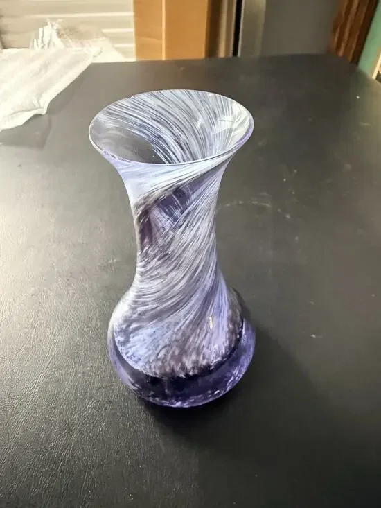 Hand-Blown Purple & White Spiral Art Glass Bud Vase – Studio Glass 5”