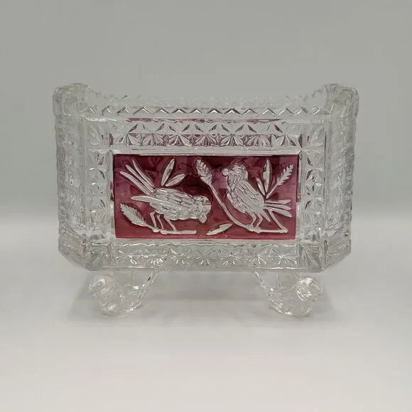 Hofbauer Byrdes Ruby Red Bird 4-Footed Bowl Trinket Candy Dish 24% Lead Crystal