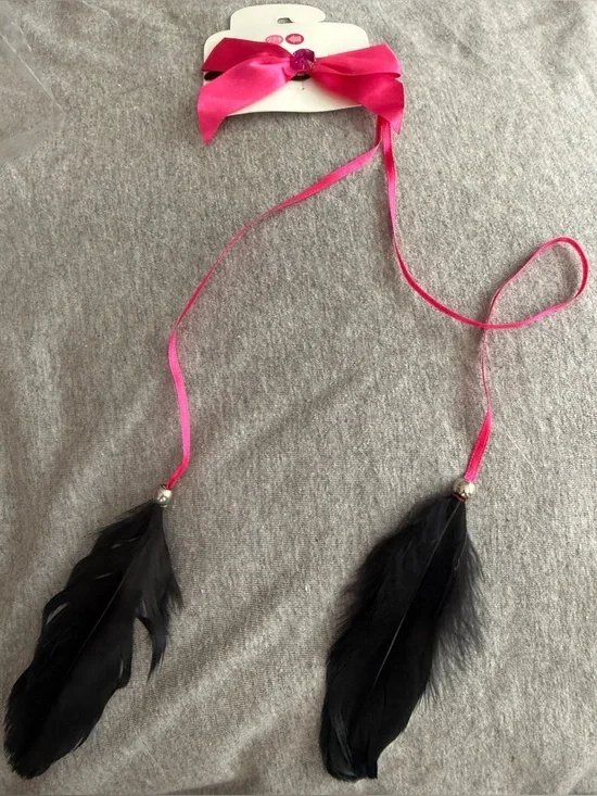 Hot Pink Ribbon Feather Tie Hair Clip