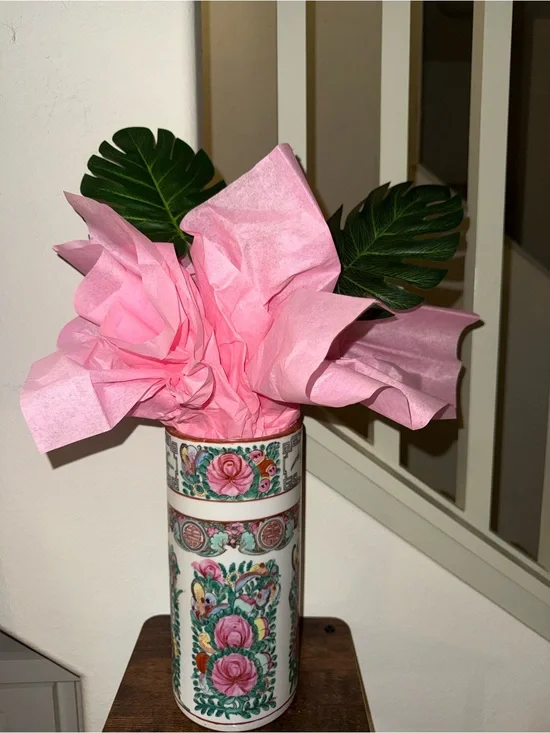 Floral Ceramic Vase with Pink Accents