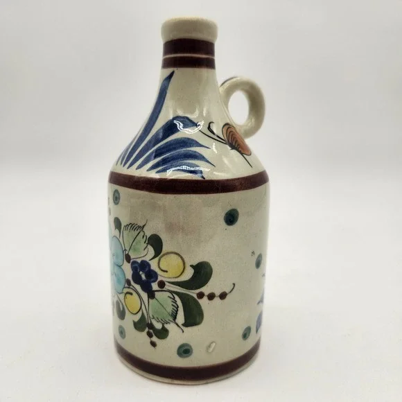Vintage‎ Tonala Mexico Hand Made Hand Painted Ceramic Jug Folk Art Floral Design